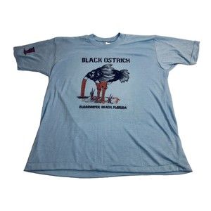 Vintage 1978 Clearwater Beach Florida Black Ostrich Blue T-shirt size Large Rare